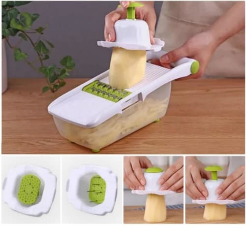 Multi-functional vegetable slicer set, 8-in-1, including cabbage, radish, and shredder.