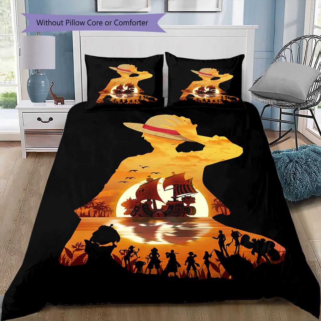 One Piece symbol and silhouette Bedding Set, 1 Duvet Cover & 2 Pillowcases, Suitable for Home Decor, Ideal Gift for Fans