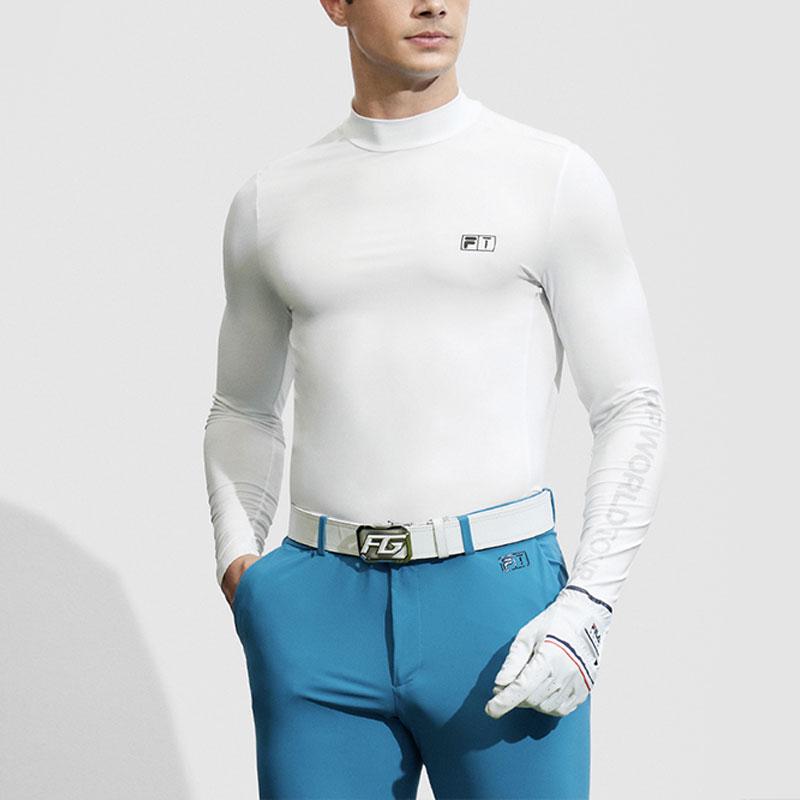 Fila Golf Serie Buchstabe Print Elite Strick Langarm T-Shirt Herren Oberteile Jade-Weiß A11M415212F-WT
