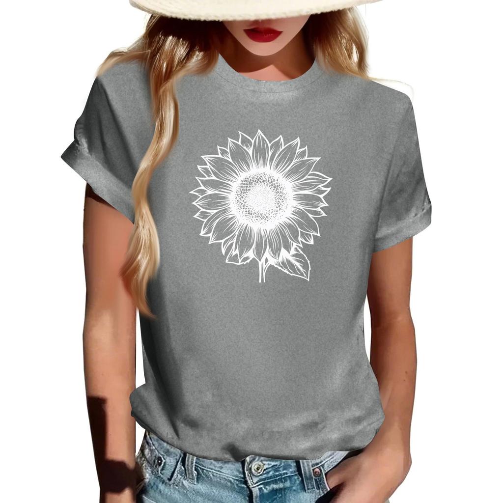 Damen Modisches Rundhals Casual Retro Print Kurzarm T-Shirt Top