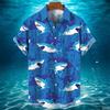 Camicia Hawaiana Uomo Estate Casual Stampa Squalo Animale 3D Moda Manica Corta Mondo Marino Larga Blusa Street Abbigliamento