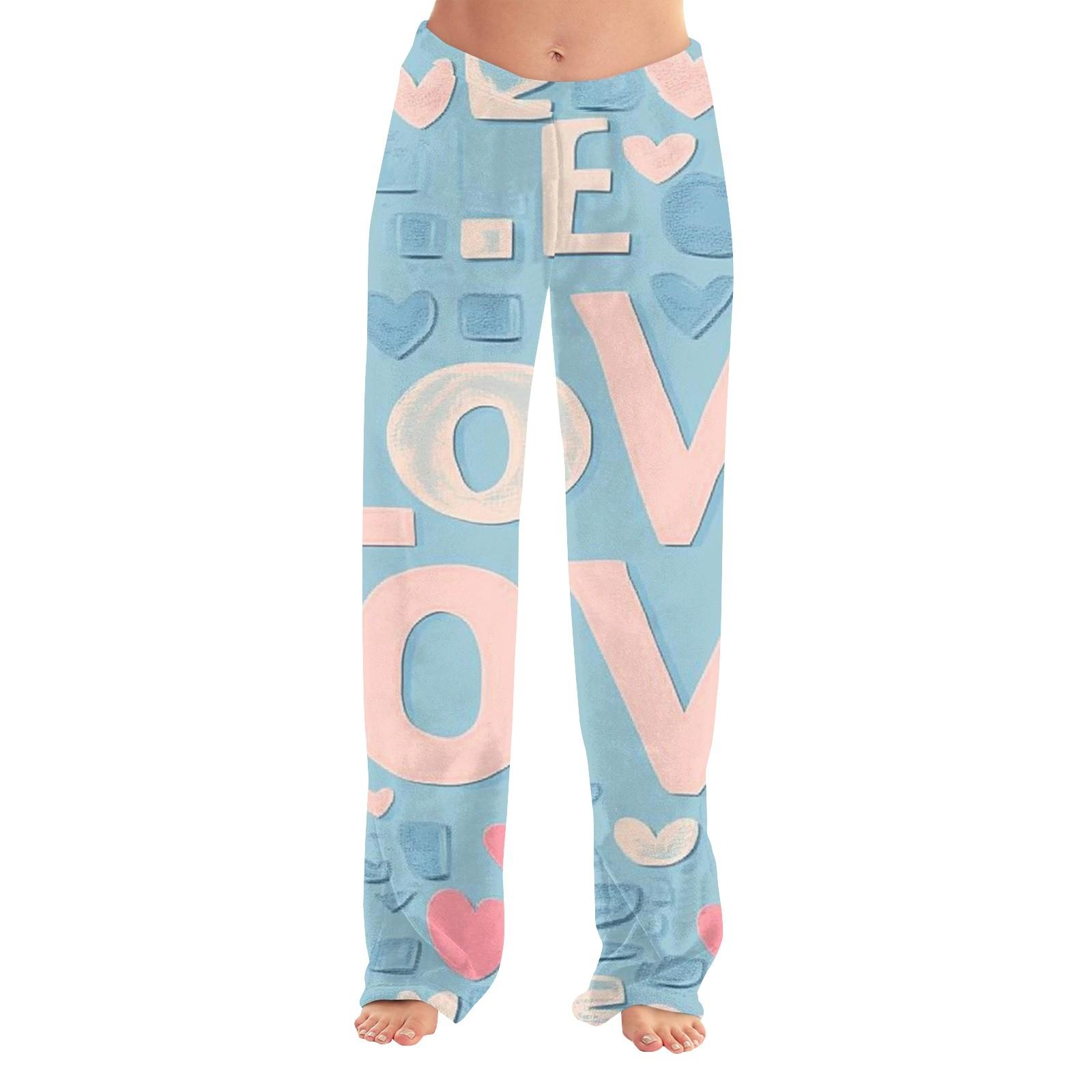 Women s Valentine s Day Printed Casual Pants Drawstring Elastic Waist Drawstring Pants L