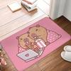 Adorable Capybara Themed Door Mat Anti-slip Entrance Rug with Boba Drinking Animal Pattern for Unique Home Decoration