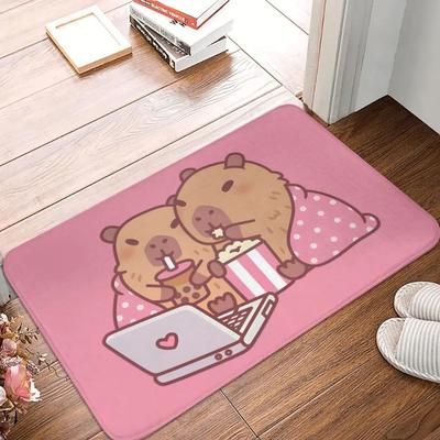 Tapis de Porte Adorable sur le Thème Capybara Tapis d'Entrée Antidérapant avec Motif Animal Buvant du Boba pour une Décoration Intérieure Unique