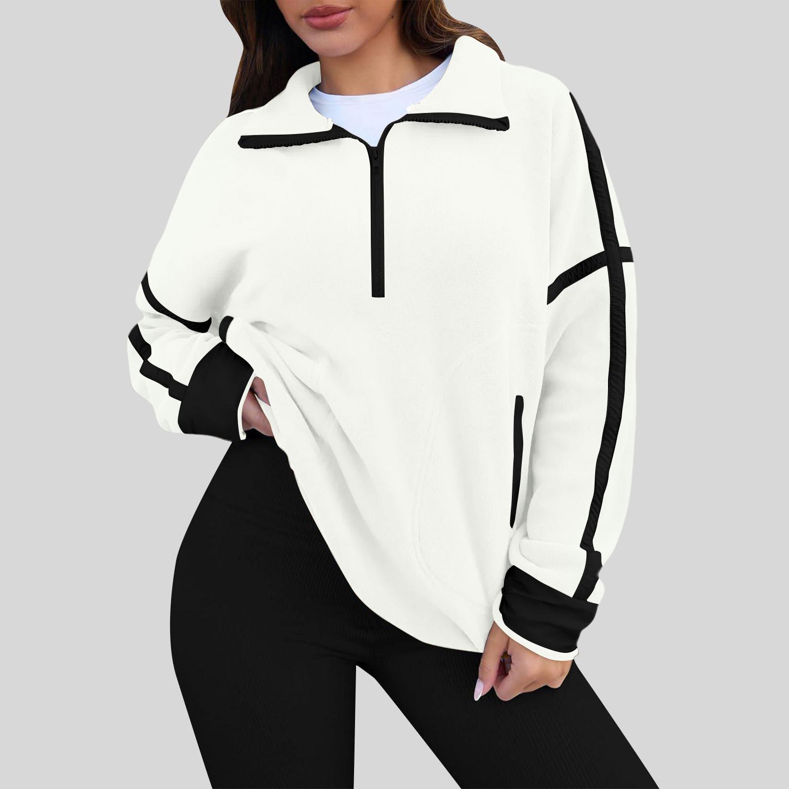 

Women s Solid Color Semi High Neck Sweatshirt, Casual Zipper Loose Top Sweatshirt XL