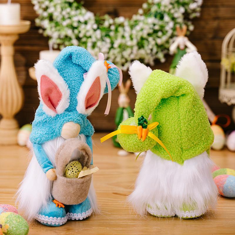 Härlig Påskharen Tomtefigur Med Färgglad Plyschäggshatt För Vårdekoration