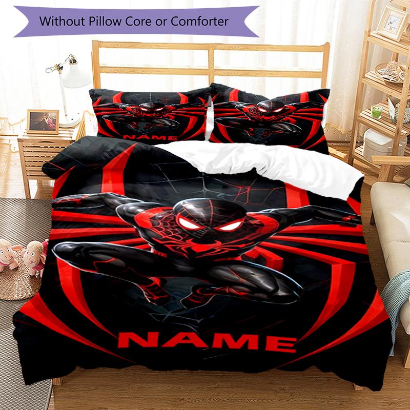 3pcs Custom Name Spider Man Bedding Set Duvet Cover Closure Includes 1 Duvet Cover & 2 Pillowcases, Soft and Comfortable for All Seasons.