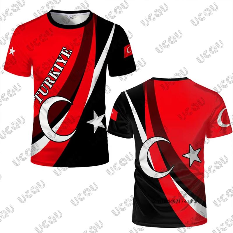 2026 New Turkish Flag Print Soccer Jersey For Men T-Shirt Summer Quick-Drying Sports Short Sleeve Tees Casual Kids/Adult Tops