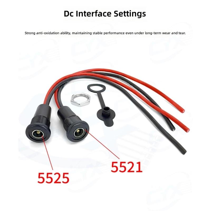 DC5521 5525 Panel Mount Female Power Input Port with Cable Pair, Tethered Cap and Retaining Nut for Device Repair Service Work