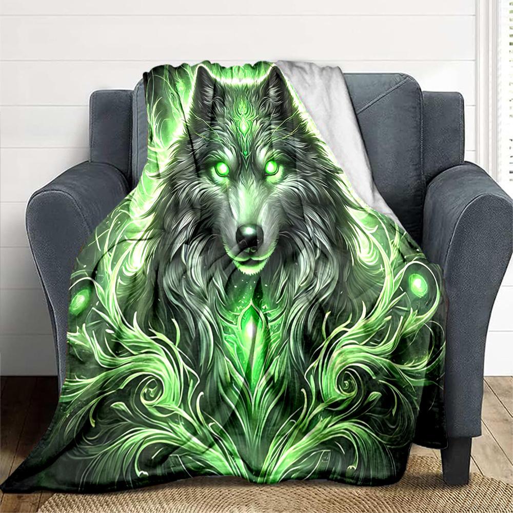 1pc Wolf Spirit Soft & Warm Polyester Knit Blanket, Digital Printed, All-Season Throw for Napping, Traveling, Sofa yy250906022