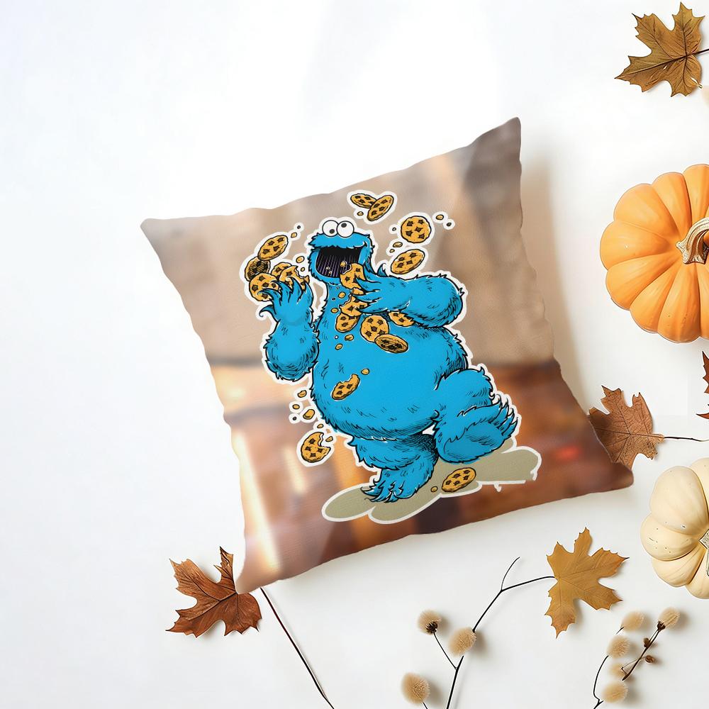 CCookie Monster Cushion Cover Washable Linen Pillowcase Soft for Daily Sofa Bed Home Room Decor
