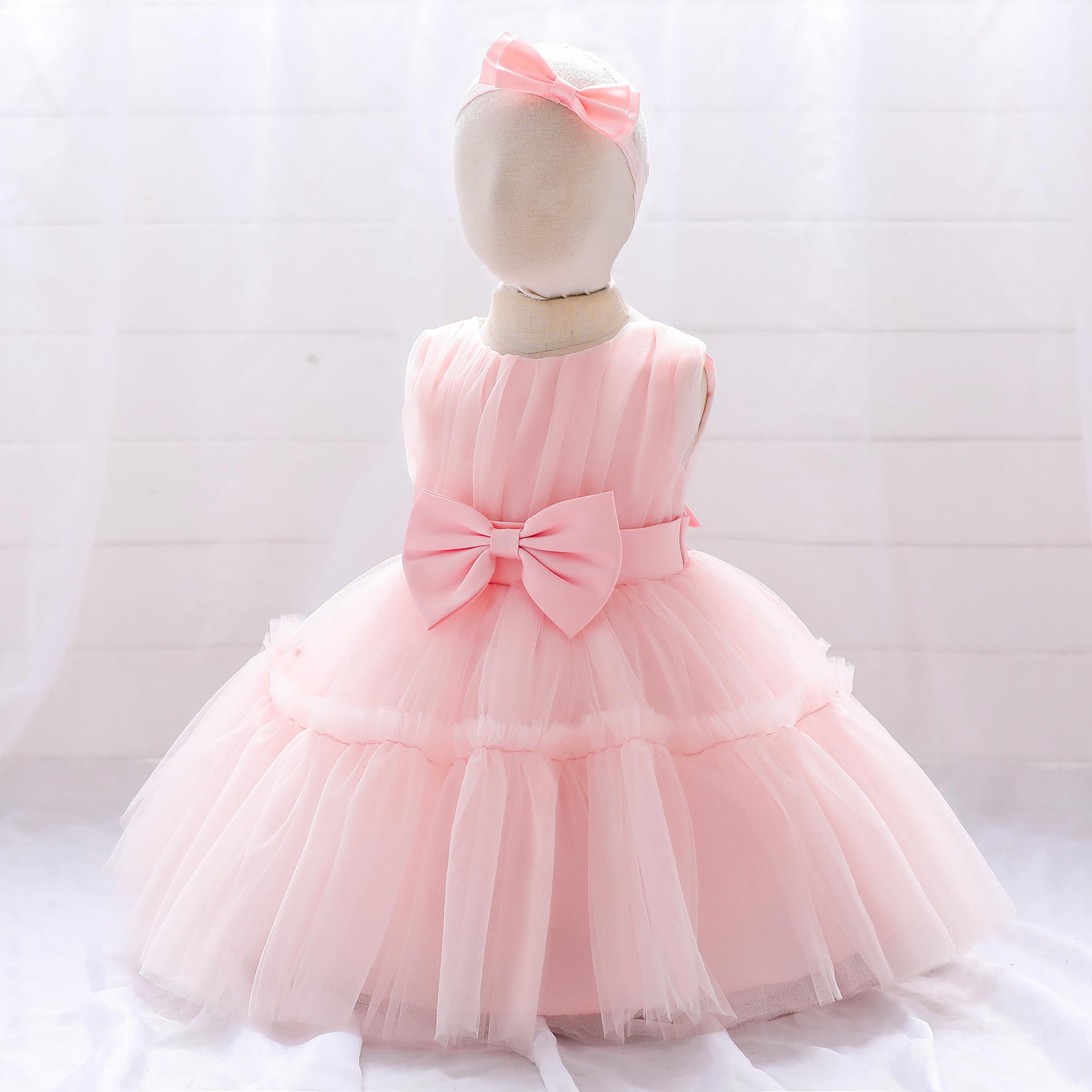 

2025 Children s Mesh Princess Gown: Infant Tutu Dress for First Birthday or Wedding 100cm розовый