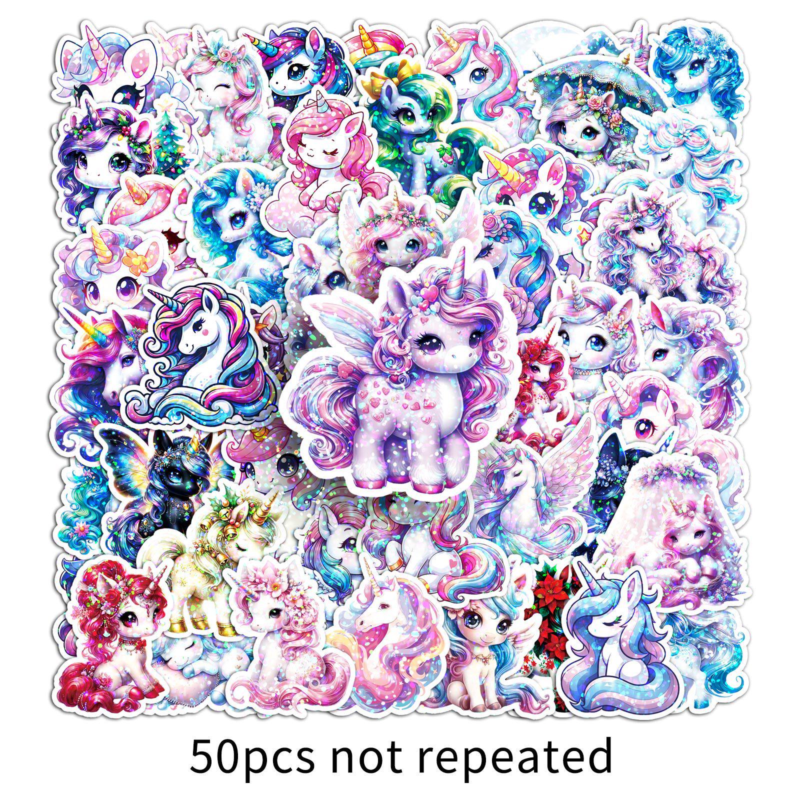 50 Laser Unicorn Rainbow Horse Stickers - Perfect for Phone Cases & Bicycle Helmets