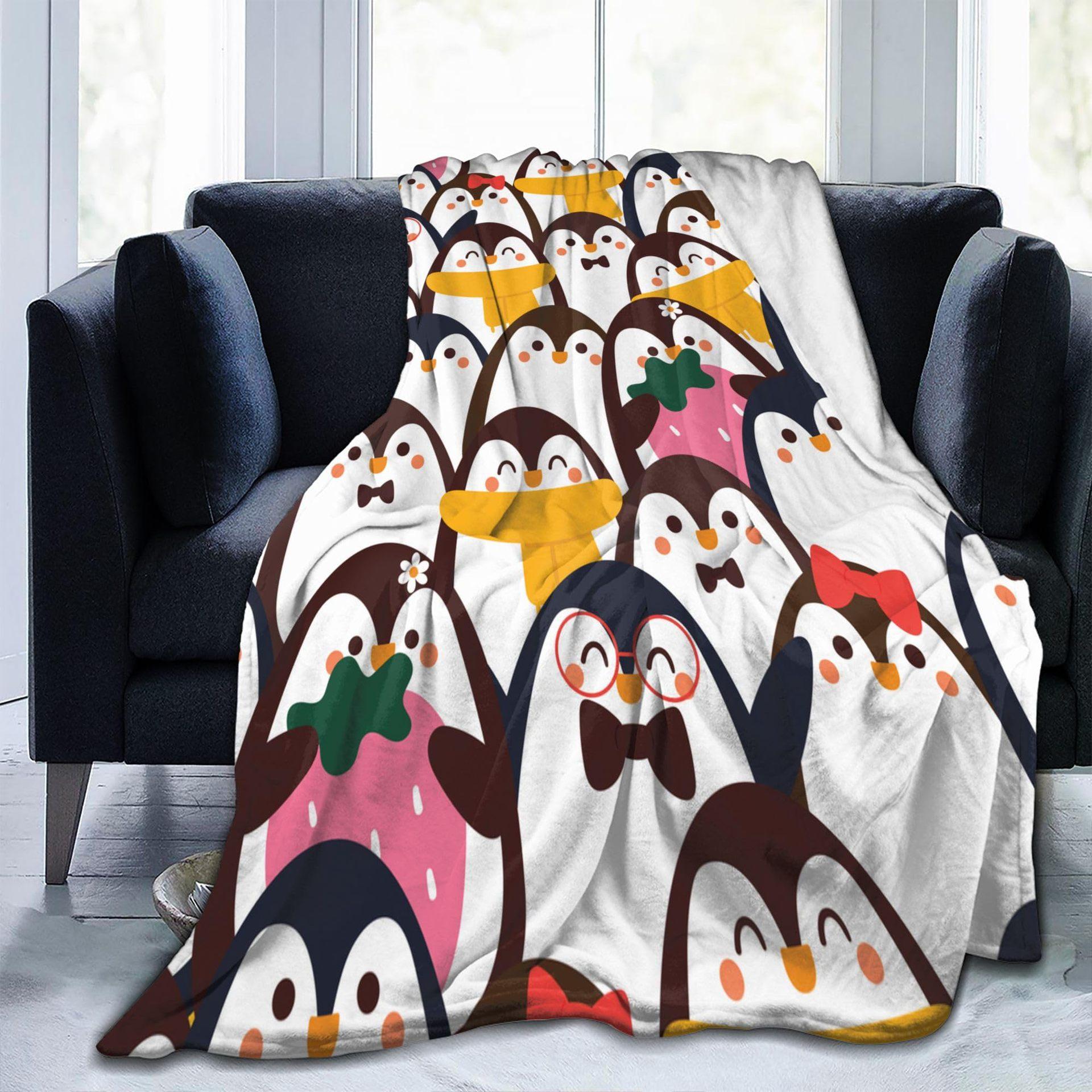 

Cute cartoon penguin Printed Blanket for Sofa Bed Travel Camping Living Room Office Conditioning Blanket for All Seasons Gifts 75x90cm