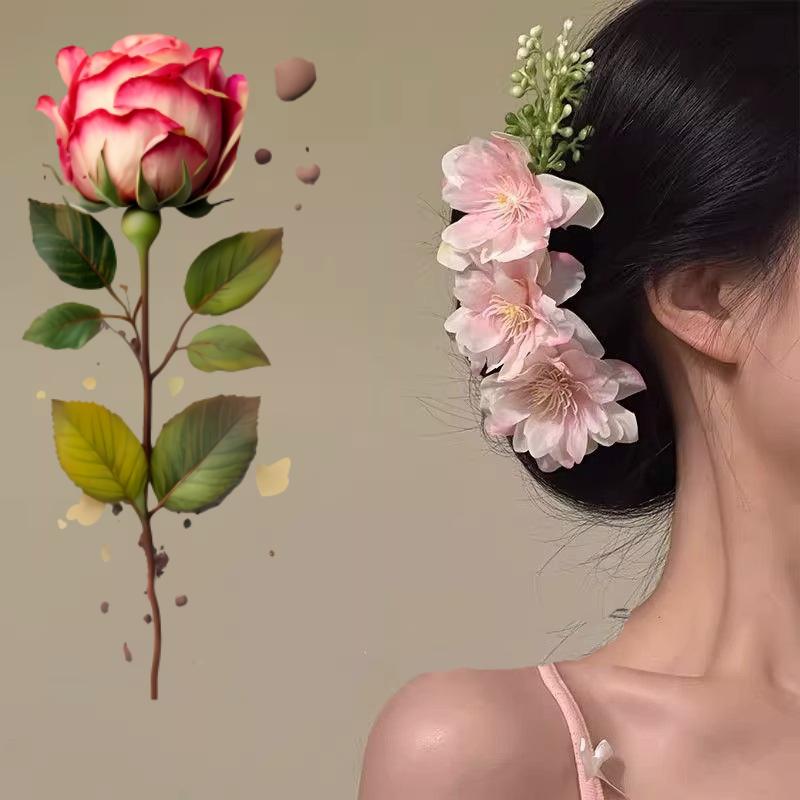 1PC Ladies Chinese Flower Hairpin - Traditional Asian Hairpin with Flower Comb, Suitable for Disc Hair, Bun, Bridal Guest Hairstyles