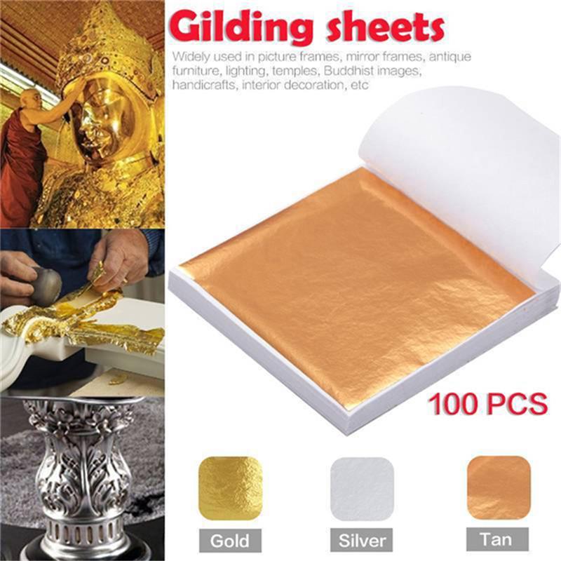 100PCS Imitation Gold Leaf Sheets Handmade DIY Scrapbooking Gold Foil Leaf for Craft Gilding, Painting, Nail Art