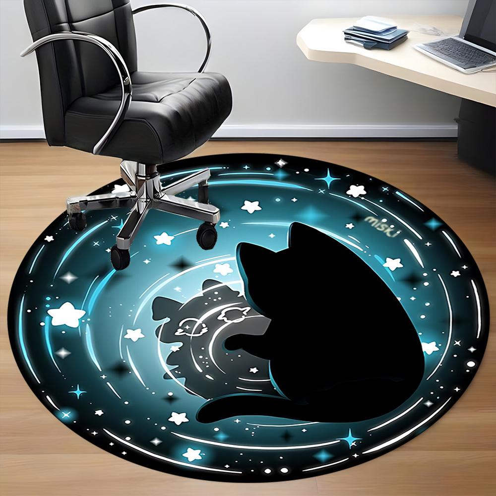 1 Stück Katze Galaxie Büro Runder Teppich, Unter Bürostühlen Schlafzimmer Wohnzimmer Heimdekoration, Raumdeko