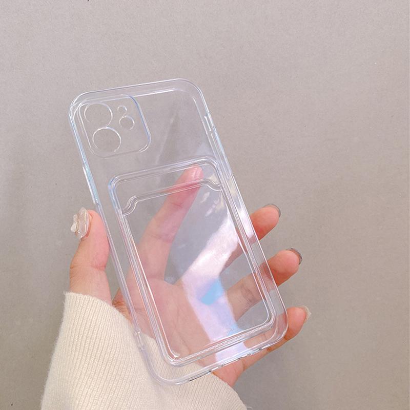 Ins Korea Transparente Kartentaschenhalter-Telefonhülle für iPhone 11 12 13 14 15 Pro Max Klarer Kameraschutz Stoßfeste weiche Abdeckung
