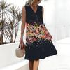 Plus Size V Neck Sleeveless Green Bamboo Valley Brook Print For Elegant Summer Daily Outfit