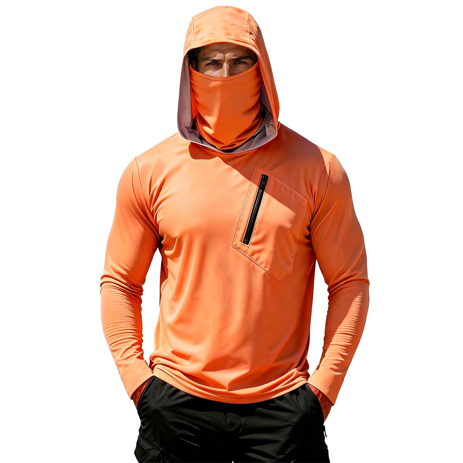

Men s Long Sleeve Hooded Performance Shirt with Face Covering and Zippered Chest Pocket for Outdoor Activities and Sports M