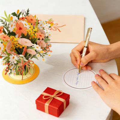 Pop-Up Wildflower Valentine's Card 3D Paper Flower Bouquet Greeting Card Foldable Romantic Floral Cards