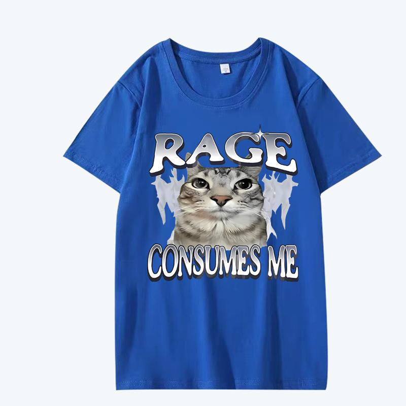Rage Consumes Me Cat T Shirt men women Oversized 100% Cotton Hot sale short sleeve Summer streetwear print Unisex plus size tops