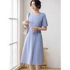 2025 Summer Reduced Age Round Neck Commuting Design with a Concealed Waist and Medium Length Dress for Women