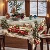 Vintage Winter Wonderland Christmas Tablecloth with Santa Reindeer & Snowman Patterns - Rectangular Table Cover
