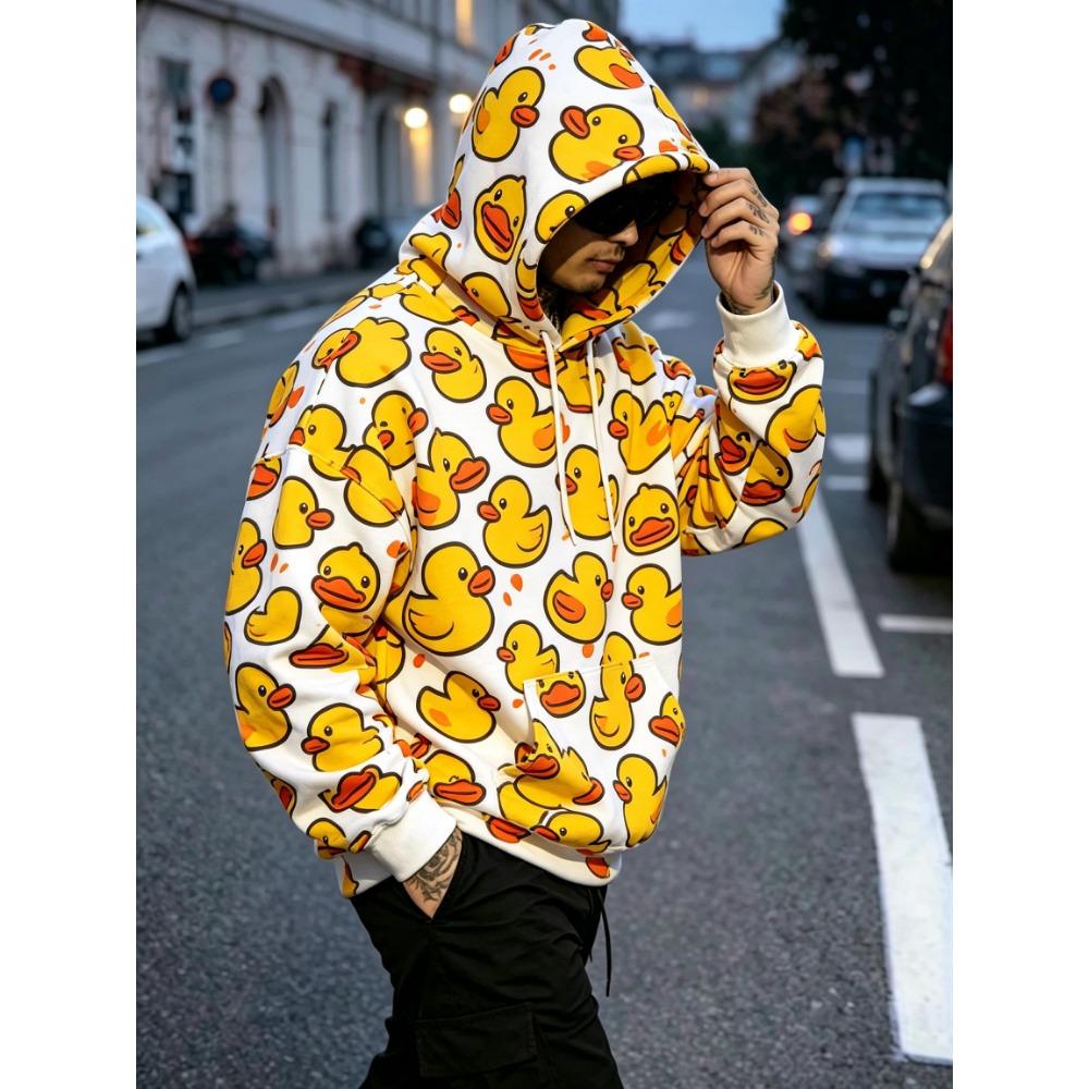 Herren Kapuzenpullover Weiß Gelb Gummienten-Print Atmungsaktiv Weich Pullover Sweatshirt für Niedliche Streetwear Party Tägliche Kleidung