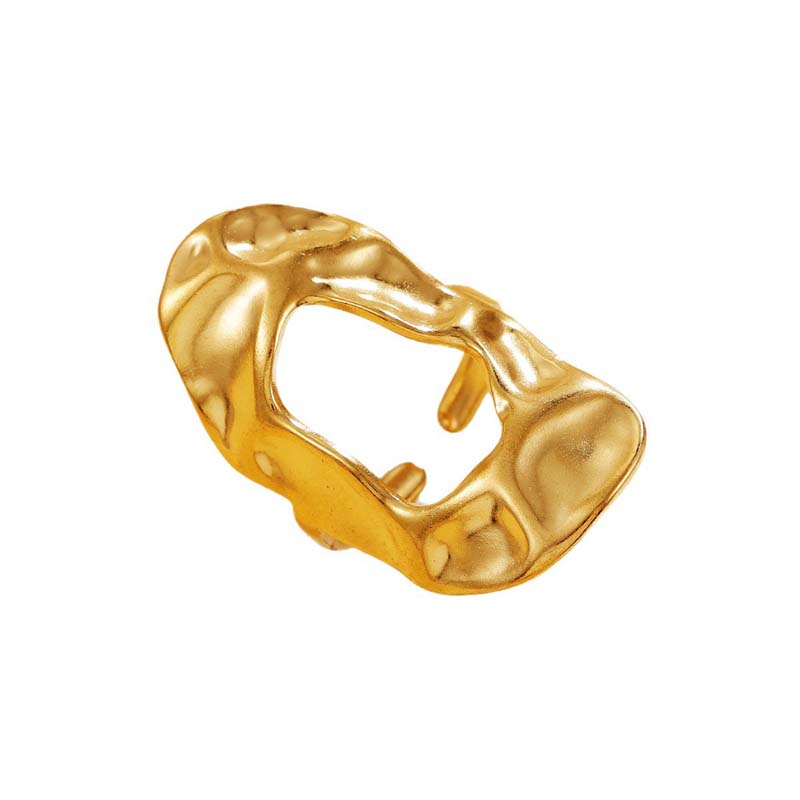 Stainless Steel Geometric Hollow Open Rings for Women Simple Gold Color Irregular Pleated Adjustable Finger Rings Jewelry Gifts