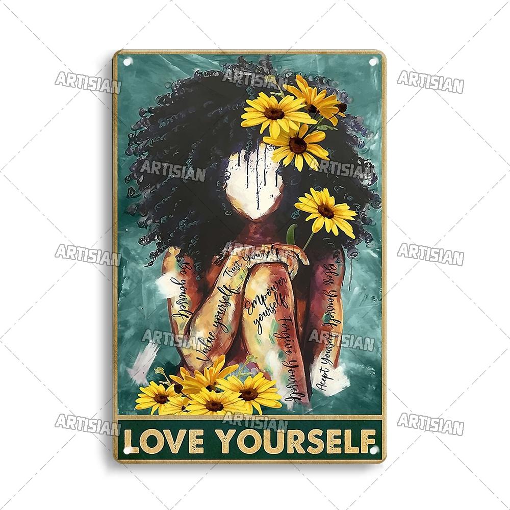 Artisian Gypsy Metal Plate Hippie Tin Plaque GIRL SUNFLOWER Decorative Sign Wall Decor Garage Bar Pub Club Hotel Kitchen Home