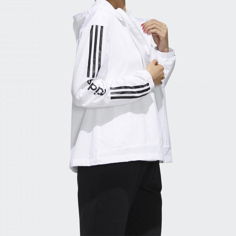 adidas Chaqueta con Capucha y Cordón de Ajuste con Estampado de Letras de Tres Rayas Neo para Mujer Chaquetas Blanco FP7472