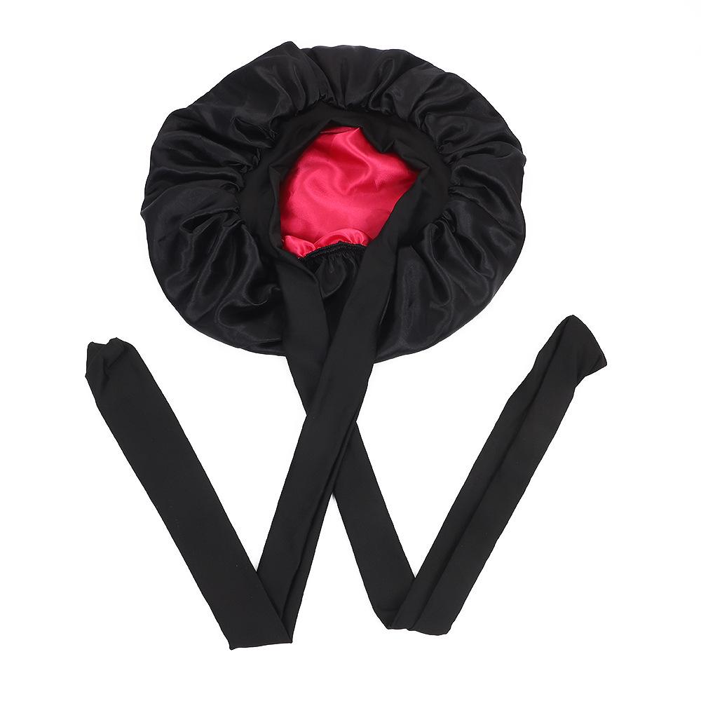 Women's Double-Layer Elastic Satin Sleep Cap - Wide Brim Hair Protection with Bow Ribbon