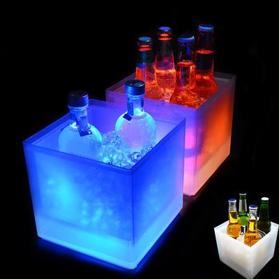 LED Ice Bucket RGB Colorful Cooler Bucket Double Layer Square Ice Tray Bar Nightclub Light Up Champagne Whiskey Beer Bucket