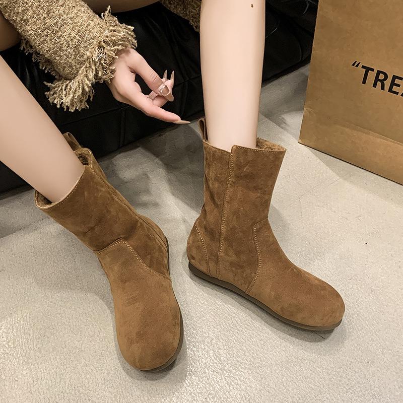 Cowhide Version Fleece Boots Genuine Leather Short Boots Women's New Retro Thermal Short Snow Boots