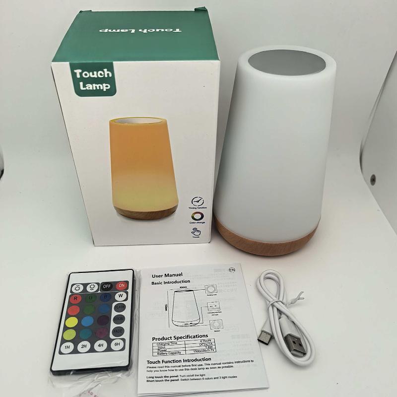 Lumină de Noapte cu Telecomandă cu Textură de Lemn la Atingere cu Temporizator, 13 Culori Curcubeu, Lampă Ambientală de Noptieră Alimentată USB