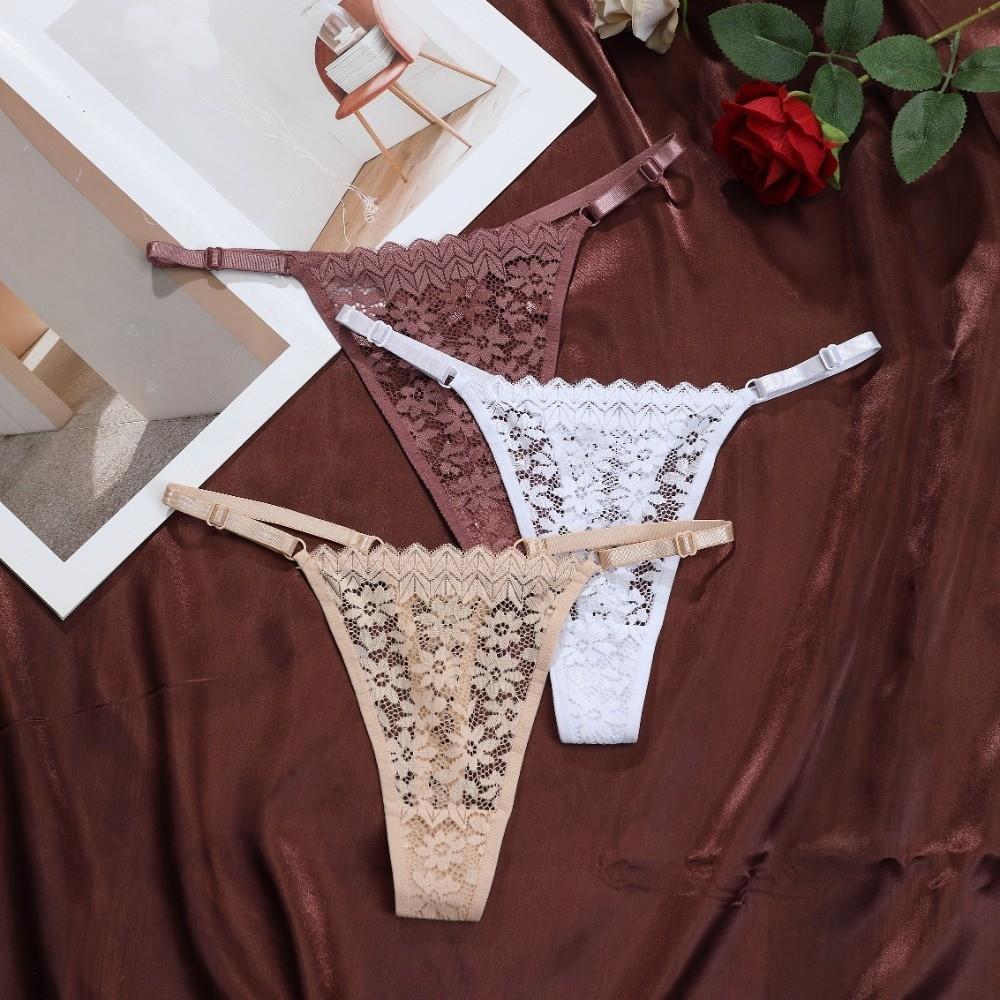 Fashion Low Waist Lace Flower Thongs Soft Traceless Adjustable Belt Briefs Underpants Solid Color Sheer T-back Panties Girls