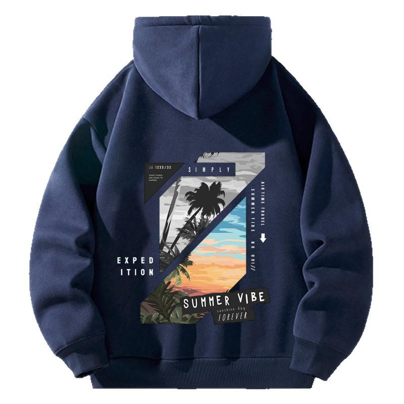 Unisex American Casual Printed Hooded Sweatshirt - Loose, Fashionable Long Sleeve Top