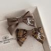 Milk Coffee Plaid Embroidered Bow Hairpin Sweet and Cute BB Clip Versatile Texture Side Clip Hair Accessories