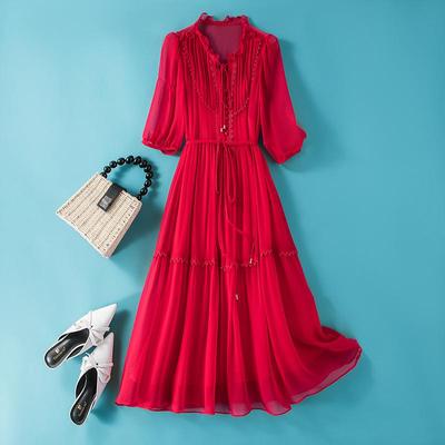 Κόκκινο Μουρμουρί Ζαχαρωτό Φόρεμα Νεράιδας με Κορδόνια στη Μέση