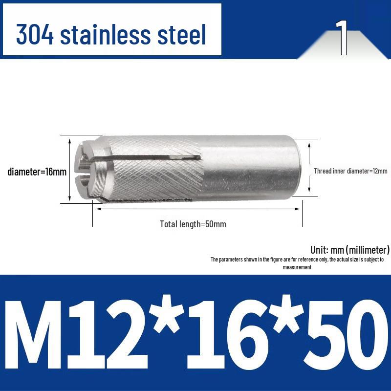 304 Stainless Steel Internal Expansion Screw and Wall Plug, Flat Expansion, M6/M8/M10/M12