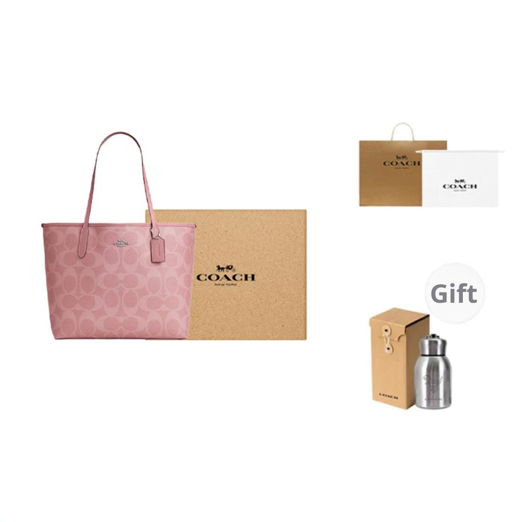 Coach City 33 Double C Monogram Tote Bag Women Tote Bags Pink CAL49-SVDP