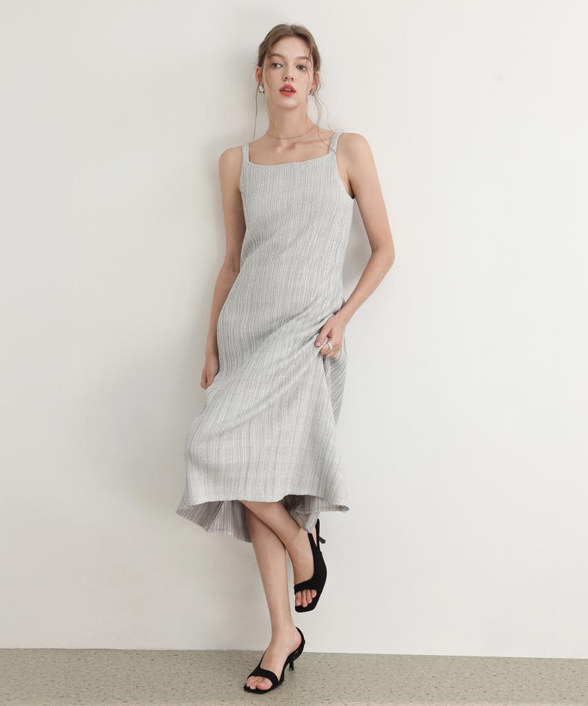 PLEATSMOOD Tweed Pleated Sleeveless Flare Dress