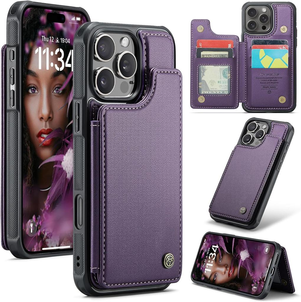 IPhone Wallet Protective Case with Card Holder, RFID Shielding, Men's and Women's Shock-absorbing Leather Bracket, Durable Protective Phone Case