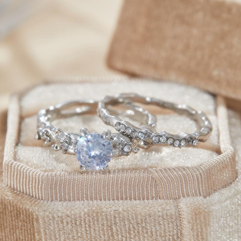 

2 шт. Романтичное изысканное сияющее циркониевое кольцо для женщин Европейский и американский тренд Помолвка Невеста Циркон Мода Вечеринка Подарок 10