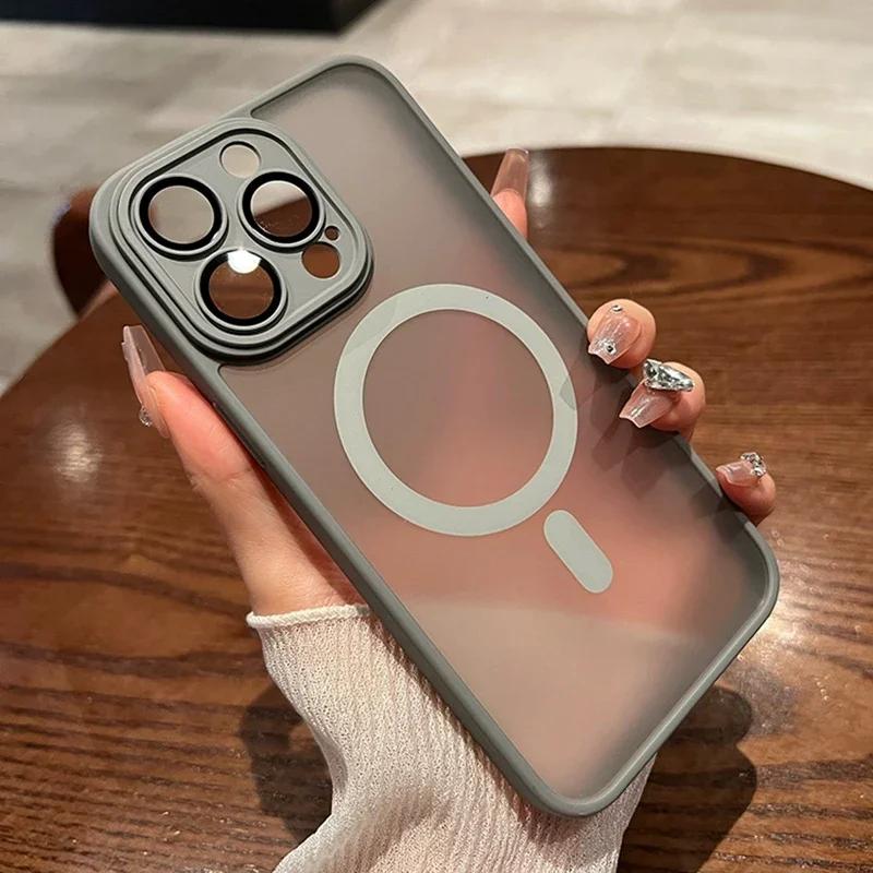 For Magsafe Matte Clear Magnetic Case For iPhone 15 14 Plus 13 12 11 Pro Max Lens Protection Wireless Charging Shockproof Cover