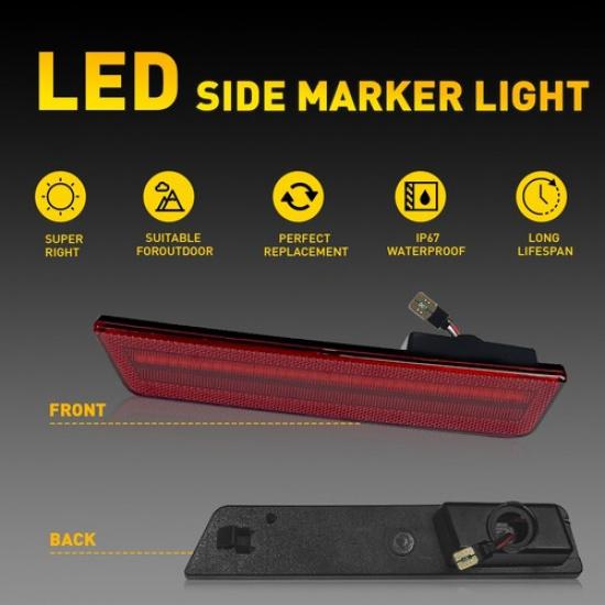 For 2008-14 Dodge Charger 11-14 Challenger Red LED Rear Bumper Side Marker Light