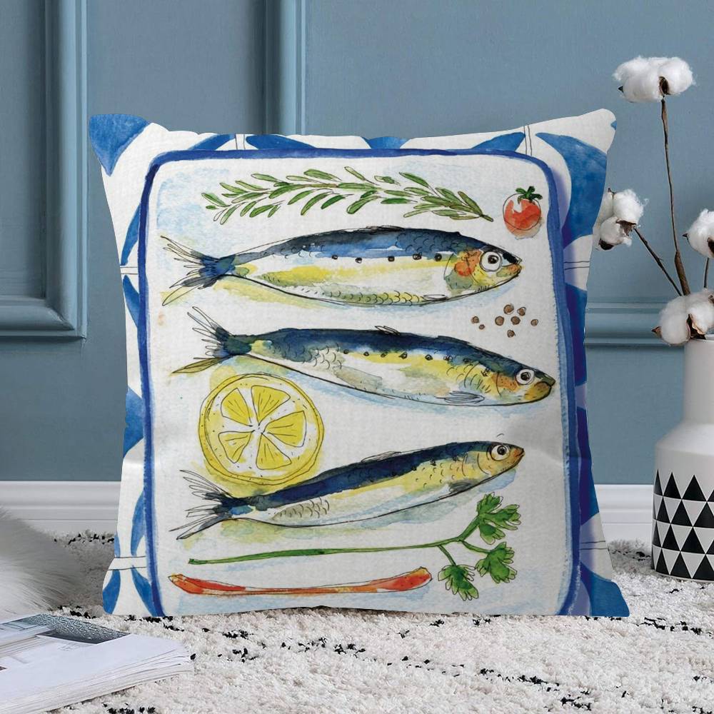 Sardines Pillow Covers Cartoon Sofa Decorative Home Doublesided Printing Short Plush Cute Cushion Cover