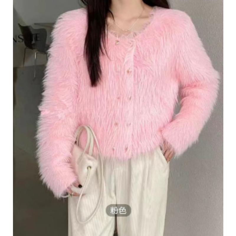 Autumn and winter soft waxy imitation mink fleece short sweater knitted sweater soft waxy fluffy gentle celebrity cardigan