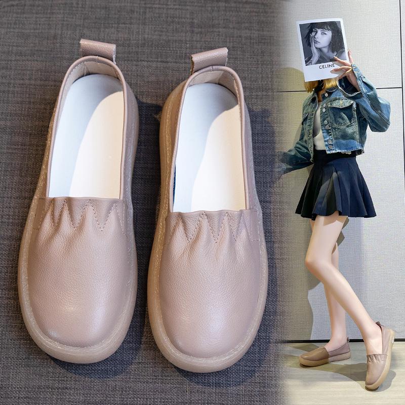 Mocasini de damă din piele naturală cu talpă moale: Pantofi albi slip-on cu tăietură joasă pentru asistente medicale și femei însărcinate (2025 stil nou)